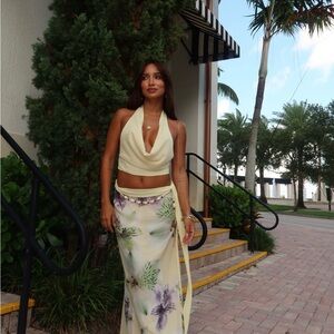 Fashion Nova Cream and Purple Floral Maxi Skirt